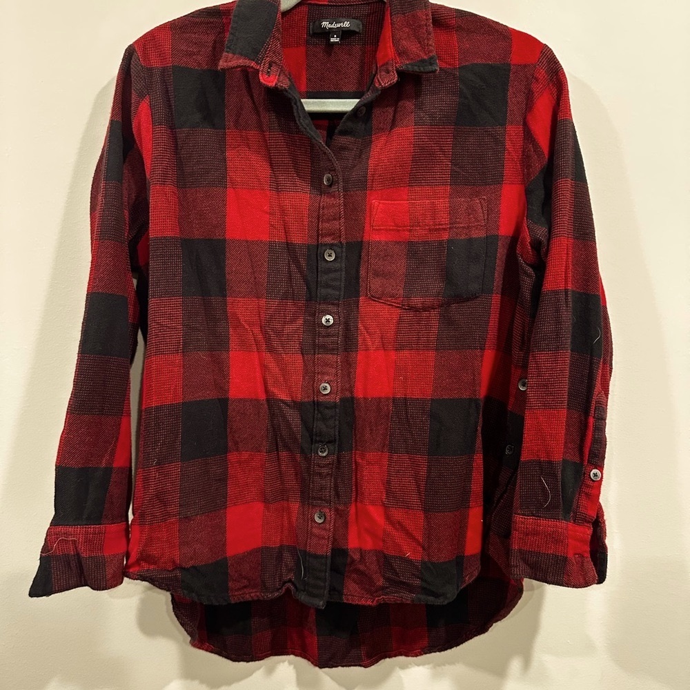 Plaid Button-Up Shirt in Red and Black